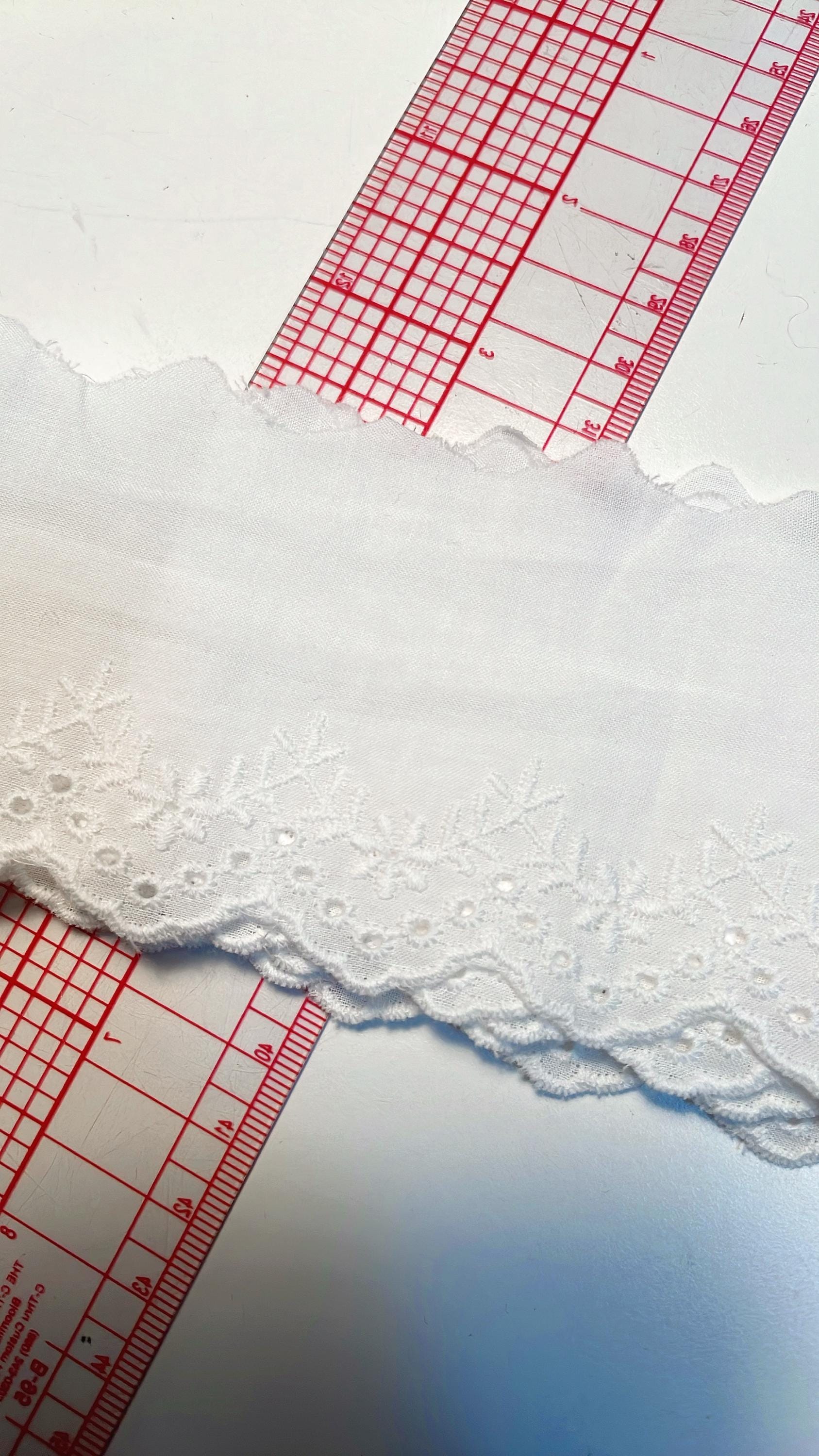 Vintage White Cotton Embroidered Lace Trim 7cm - Sold by the Meter