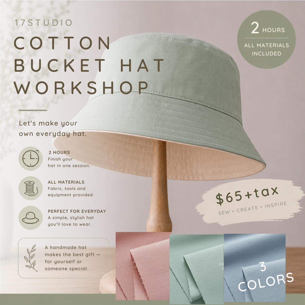 Cotton Bucket Hat Workshop- Reservation fee