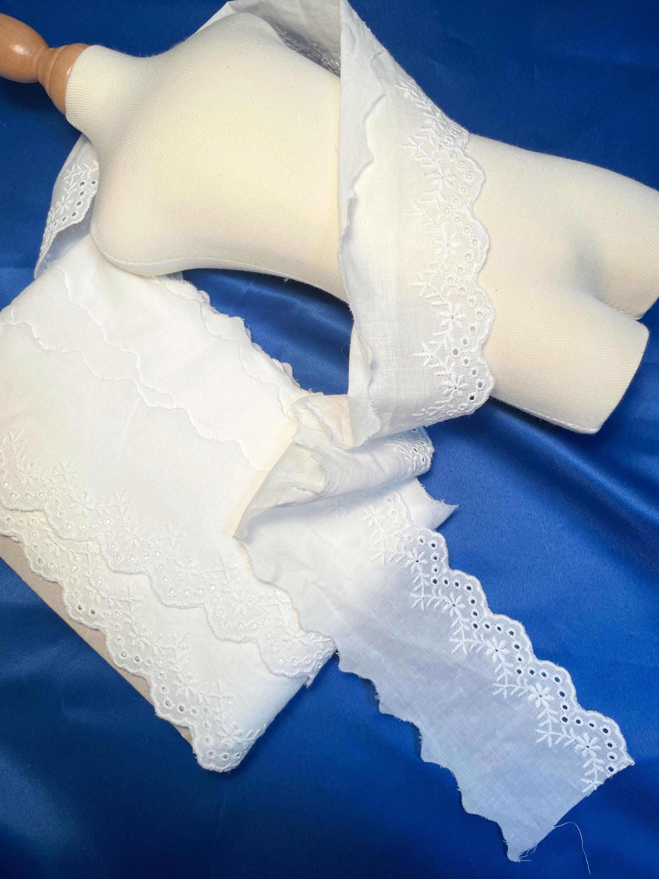 Vintage White Cotton Embroidered Lace Trim 7cm - Sold by the Meter