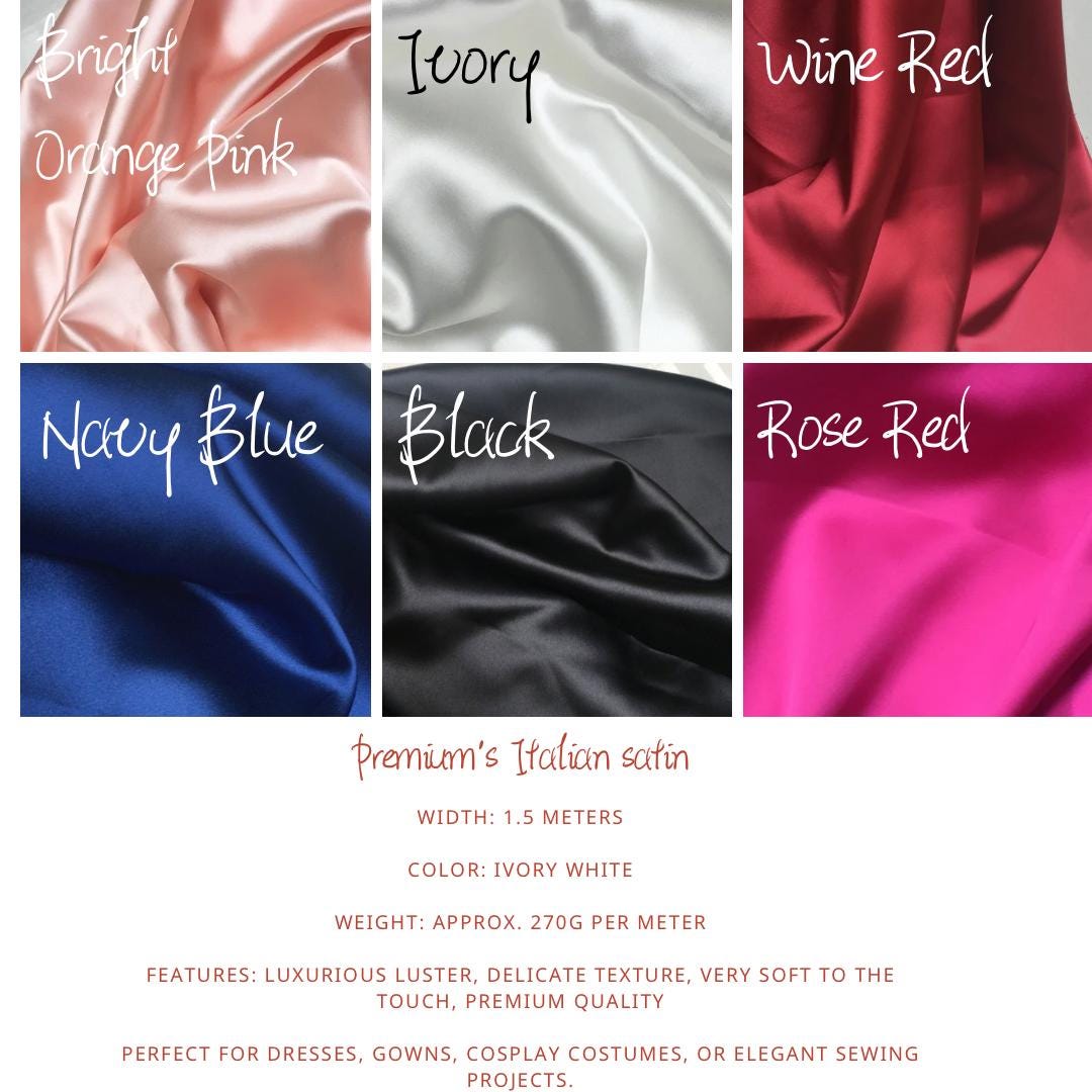Italian Bridal Satin Fabric, Soft Lustrous Satin,26 colors, By The Yard
